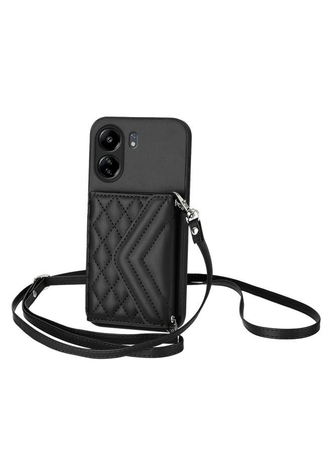 erorex Case For Redmi 13C 4G Global Rhombic Texture Card Bag RFID Phone Case with Long Lanyard - Image 1