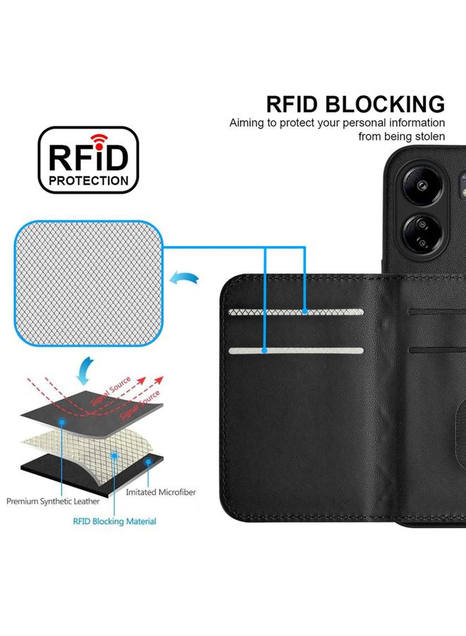 erorex Case For Redmi 13C 4G Global Rhombic Texture Card Bag RFID Phone Case with Long Lanyard - Image 4