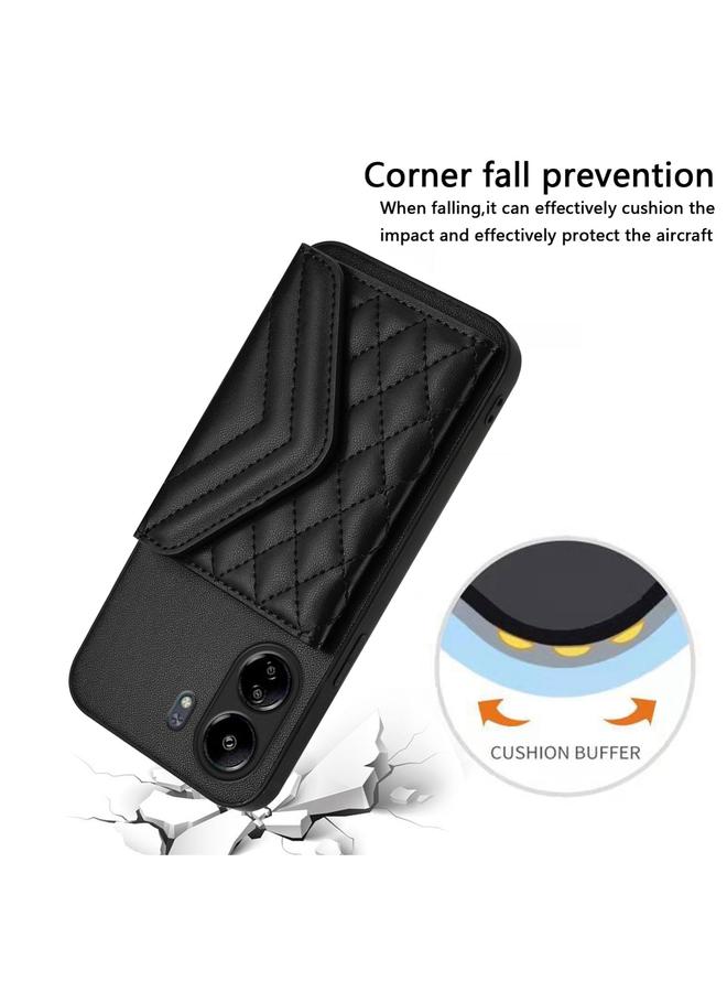 erorex Case For Redmi 13C 4G Global Rhombic Texture Card Bag RFID Phone Case with Long Lanyard - Image 5