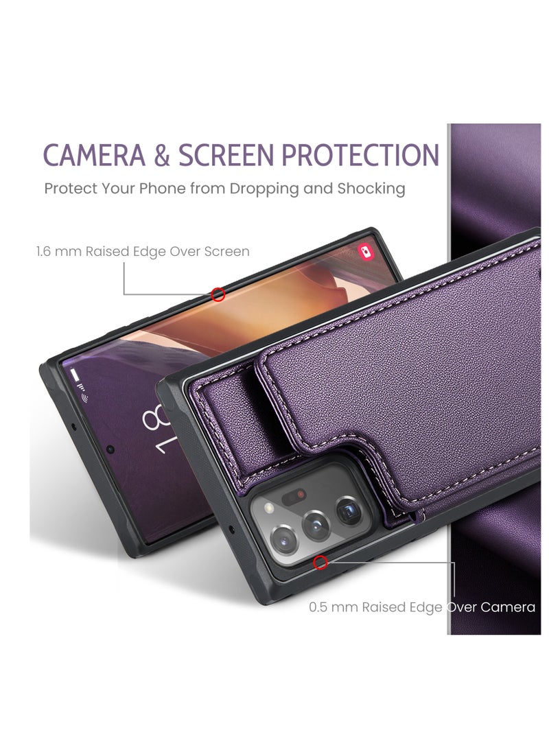 Wallet Case for Samsung Galaxy Note 20 Ultra, Premium Handmade Durable PU Leather Slim Shockproof Case with [Double Magnetic Clasp] [Card Holder] [Kickstand] [RFID Blocking] (Purple)