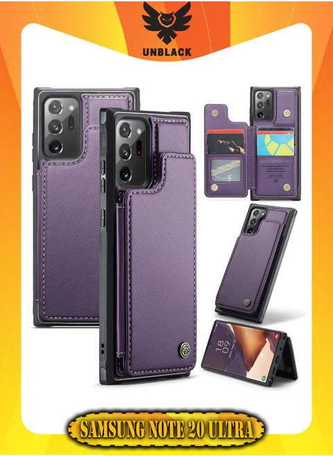 Wallet Case for Samsung Galaxy Note 20 Ultra, Premium Handmade Durable PU Leather Slim Shockproof Case with [Double Magnetic Clasp] [Card Holder] [Kickstand] [RFID Blocking] (Purple)