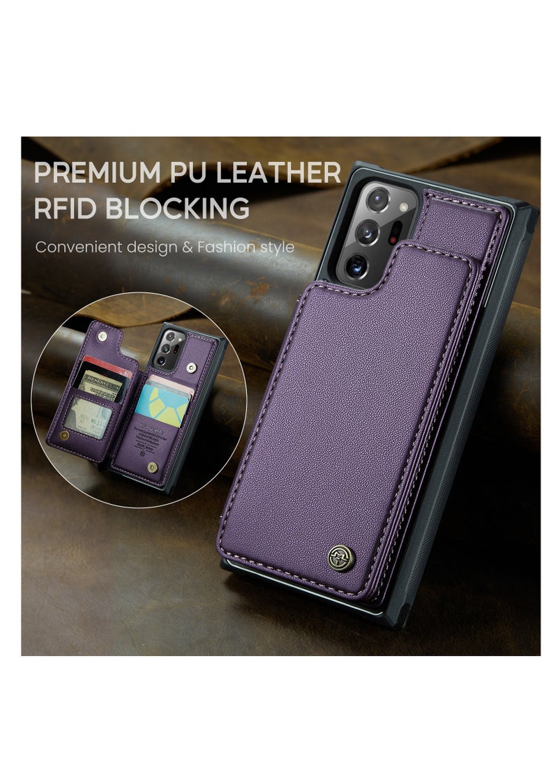 Wallet Case for Samsung Galaxy Note 20 Ultra, Premium Handmade Durable PU Leather Slim Shockproof Case with [Double Magnetic Clasp] [Card Holder] [Kickstand] [RFID Blocking] (Purple)