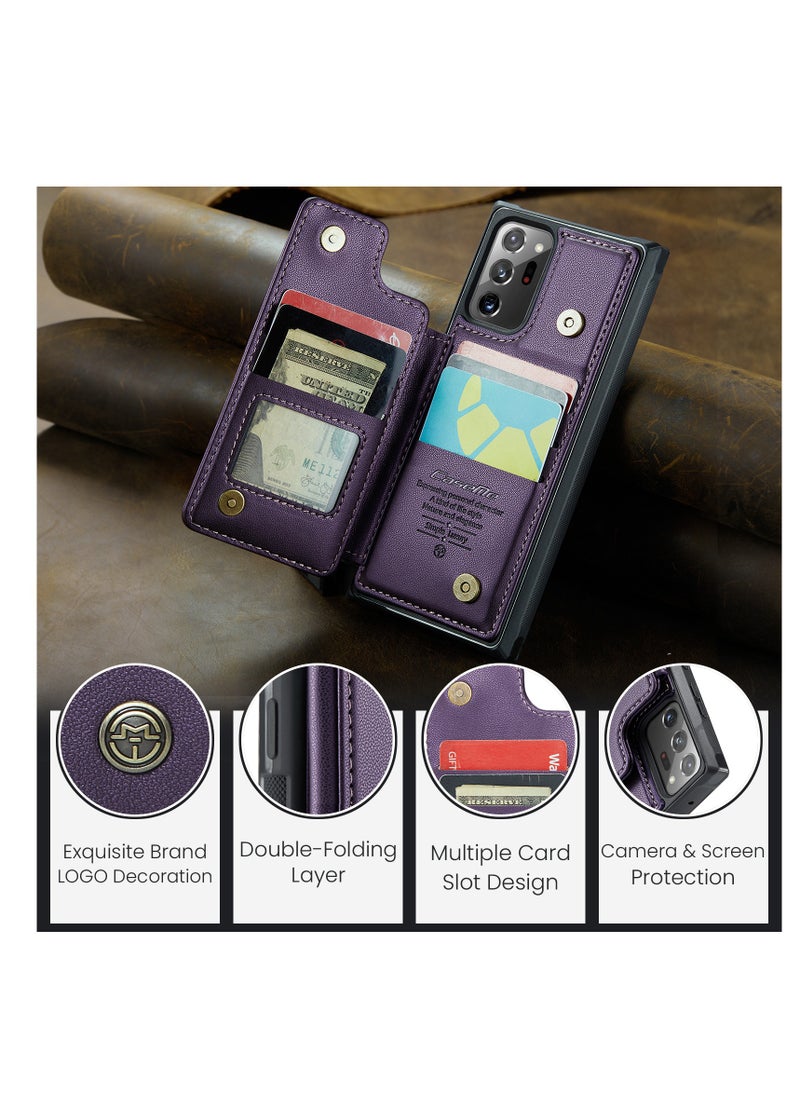 Wallet Case for Samsung Galaxy Note 20 Ultra, Premium Handmade Durable PU Leather Slim Shockproof Case with [Double Magnetic Clasp] [Card Holder] [Kickstand] [RFID Blocking] (Purple)