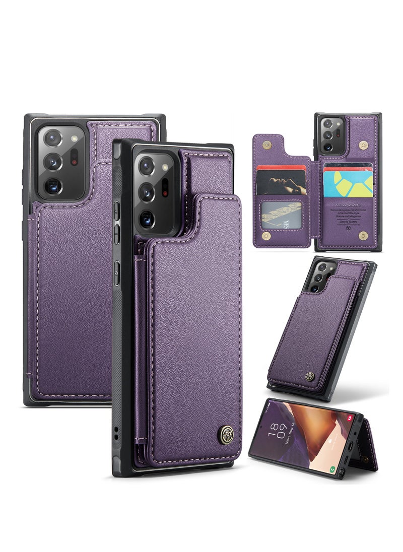Wallet Case for Samsung Galaxy Note 20 Ultra, Premium Handmade Durable PU Leather Slim Shockproof Case with [Double Magnetic Clasp] [Card Holder] [Kickstand] [RFID Blocking] (Purple)