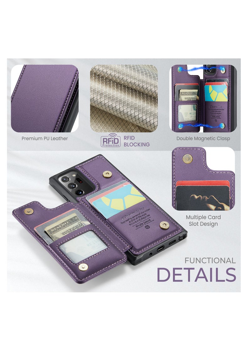 Wallet Case for Samsung Galaxy Note 20 Ultra, Premium Handmade Durable PU Leather Slim Shockproof Case with [Double Magnetic Clasp] [Card Holder] [Kickstand] [RFID Blocking] (Purple)