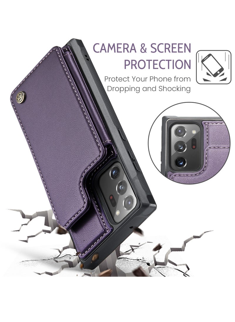 Wallet Case for Samsung Galaxy Note 20 Ultra, Premium Handmade Durable PU Leather Slim Shockproof Case with [Double Magnetic Clasp] [Card Holder] [Kickstand] [RFID Blocking] (Purple)