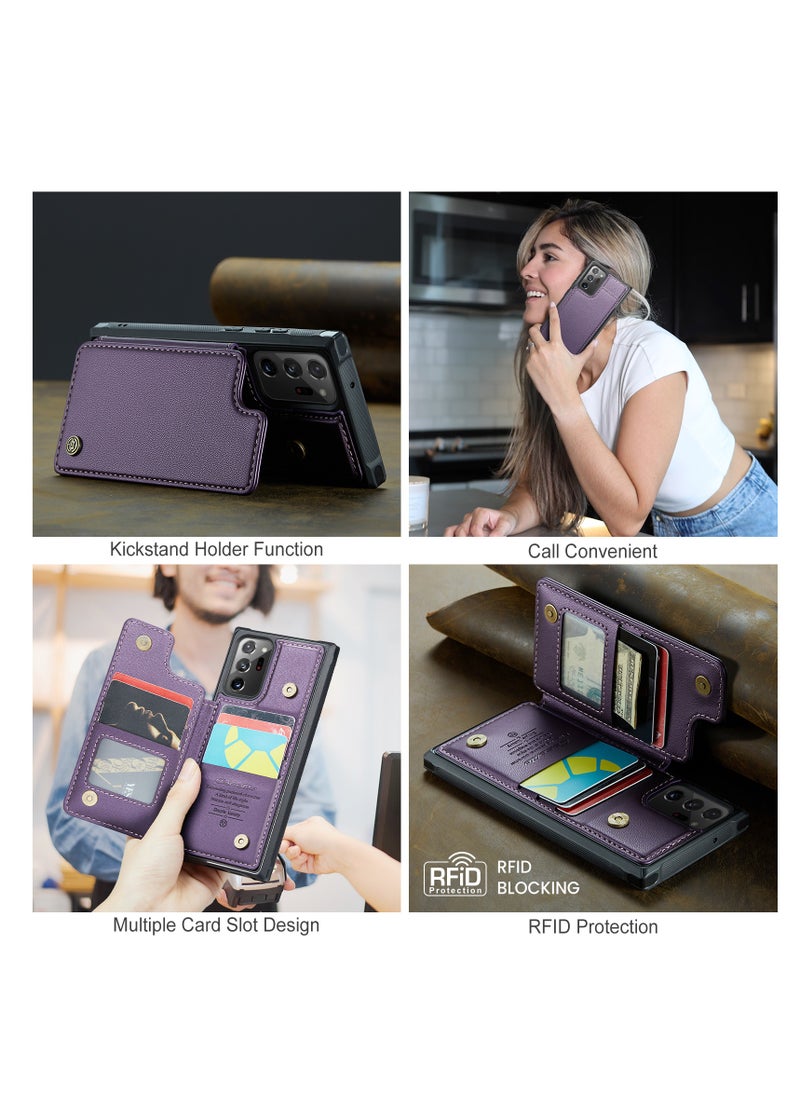 Wallet Case for Samsung Galaxy Note 20 Ultra, Premium Handmade Durable PU Leather Slim Shockproof Case with [Double Magnetic Clasp] [Card Holder] [Kickstand] [RFID Blocking] (Purple)