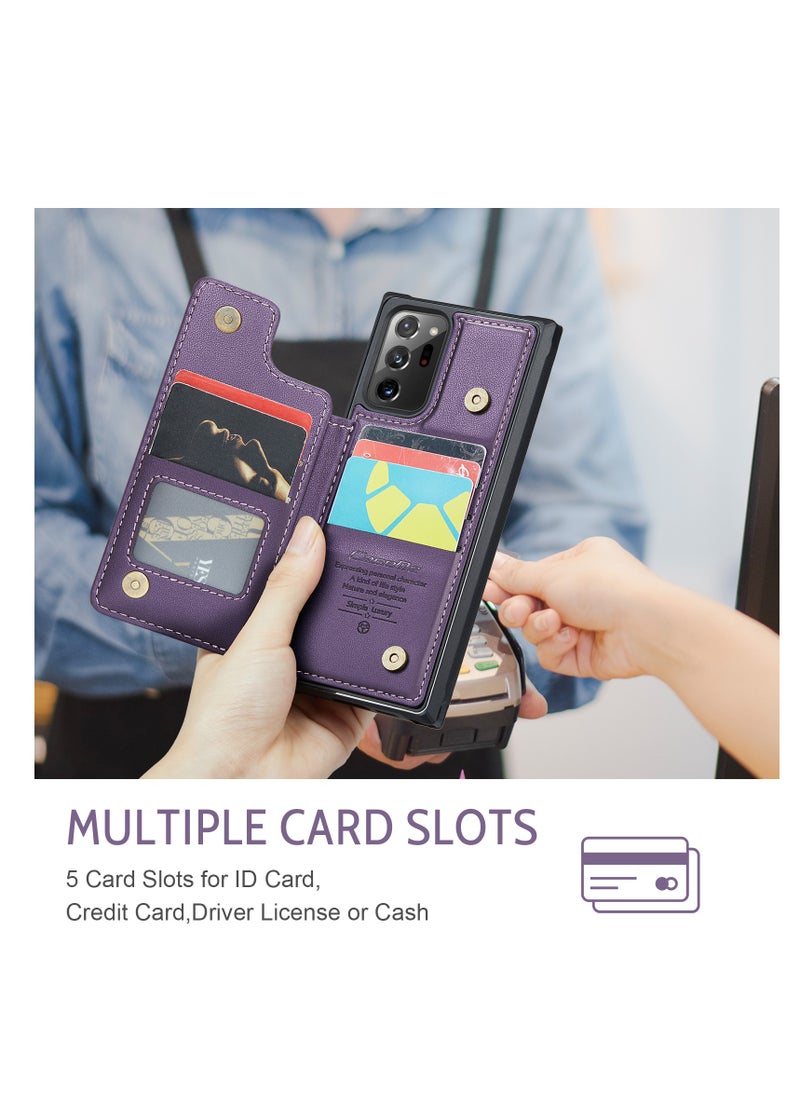 Wallet Case for Samsung Galaxy Note 20 Ultra, Premium Handmade Durable PU Leather Slim Shockproof Case with [Double Magnetic Clasp] [Card Holder] [Kickstand] [RFID Blocking] (Purple)