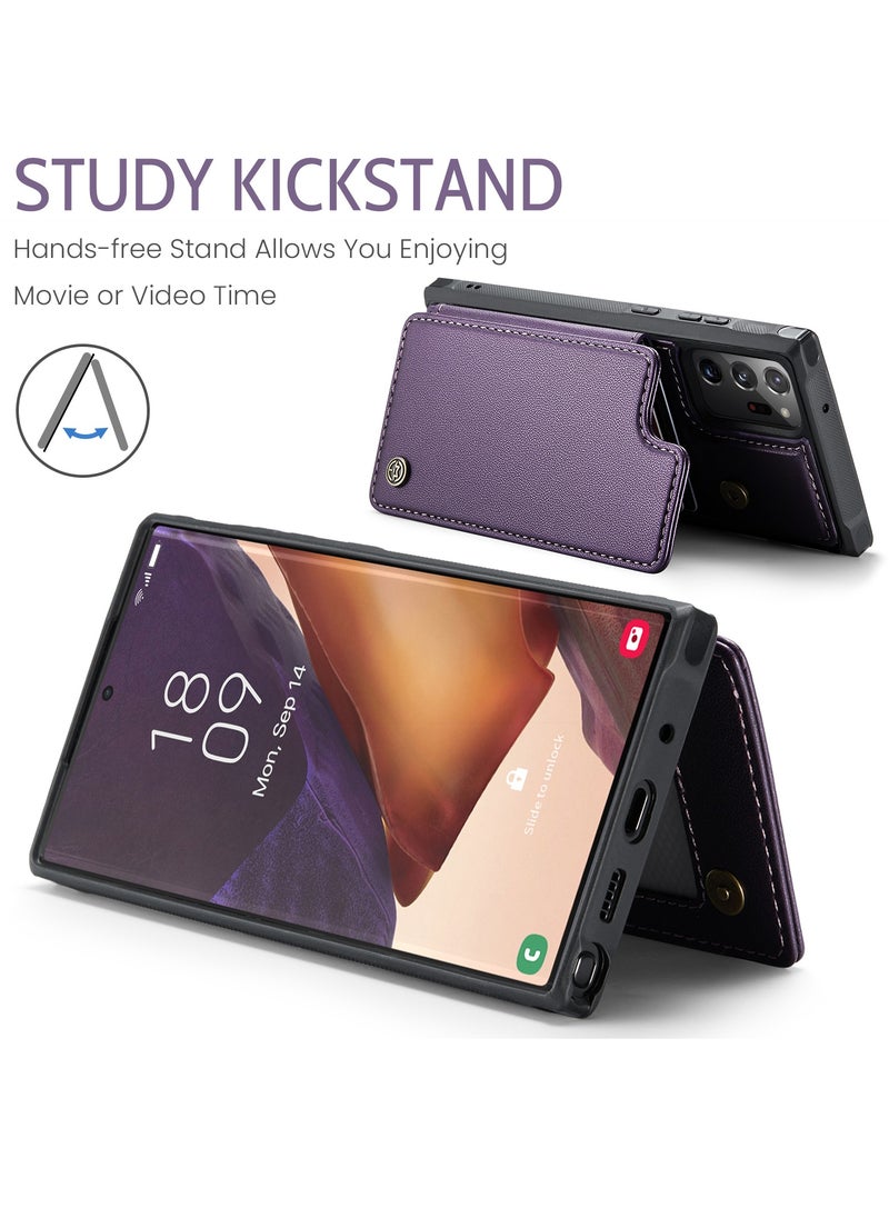 Wallet Case for Samsung Galaxy Note 20 Ultra, Premium Handmade Durable PU Leather Slim Shockproof Case with [Double Magnetic Clasp] [Card Holder] [Kickstand] [RFID Blocking] (Purple)