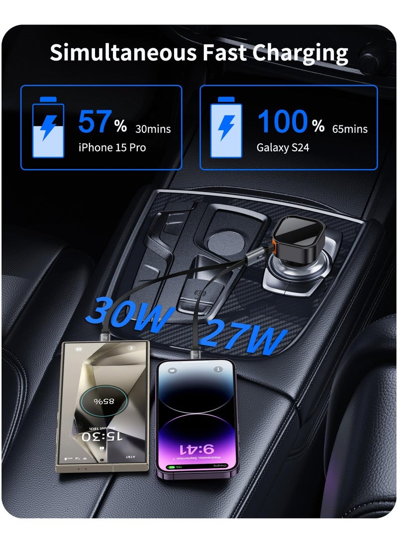 SYOSI Retractable Car Charger - 2 in 1 Car Charger, Compatible with iPhone 15/14/13/12/11/iPad, Samsung Galaxy, Google Pixel, etc - Image 4