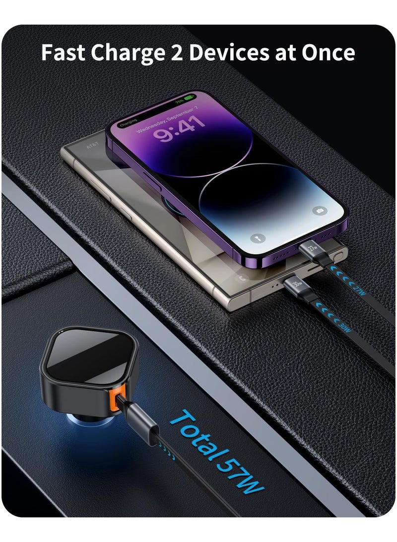 SYOSI Retractable Car Charger - 2 in 1 Car Charger, Compatible with iPhone 15/14/13/12/11/iPad, Samsung Galaxy, Google Pixel, etc - Image 3