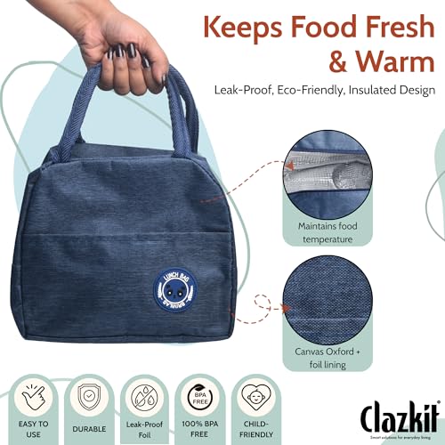 Clazkit Insulated Storage Cotton Lunch Bag, Suitable for Travel, Office, School, Color May Vary - Image 3