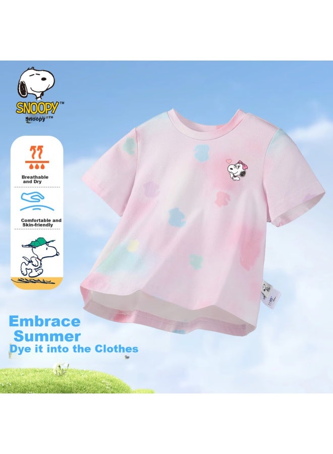 Snoopy Girls' Short-Sleeve T-Shirt, Children'S Tie-Dye Top, Baby Clothes For Summer, Tie-Dye Beile T Purple - Image 1