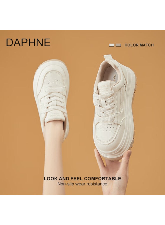 Daphne Thick-soled White Sneakers For Women, New Style Lace-up Shoes, Summer Fashion Versatile Skateboard Shoes For Wome - Image 1