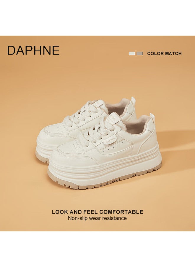 Daphne Thick-soled White Sneakers For Women, New Style Lace-up Shoes, Summer Fashion Versatile Skateboard Shoes For Wome - Image 3