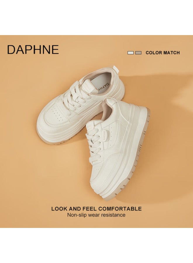 Daphne Thick-soled White Sneakers For Women, New Style Lace-up Shoes, Summer Fashion Versatile Skateboard Shoes For Wome - Image 4