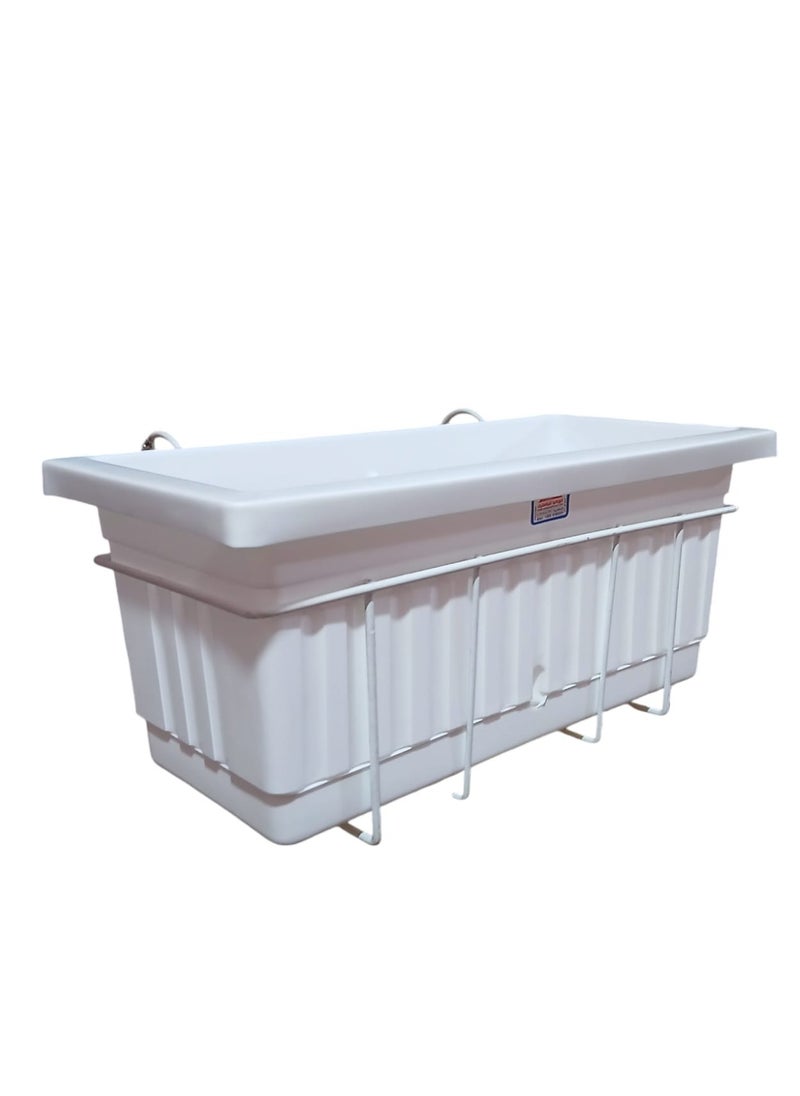 Generic Khorshid Plastic Rectangular Planter - 40 x 20 - White - with a white metal stand for hanging on the balcony  - Image 1