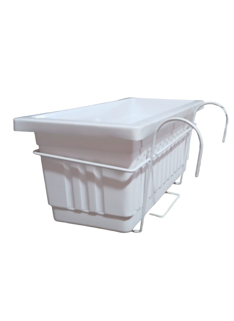 Generic Khorshid Plastic Rectangular Planter - 40 x 20 - White - with a white metal stand for hanging on the balcony  - Image 2