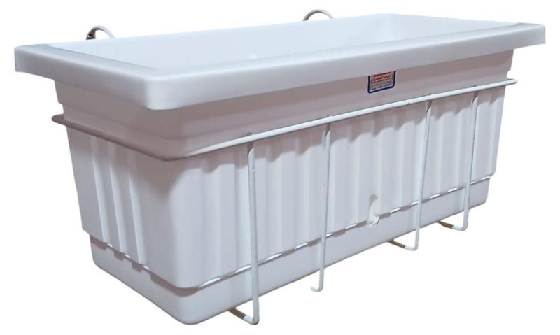 وعاء زراعة مستطيل صناعة خورشيد للبلاستيك - ٤٠ *٢٠ - لون أبيض - بحامل معدني ابيض للتعليق بالبلكونة - Image 1