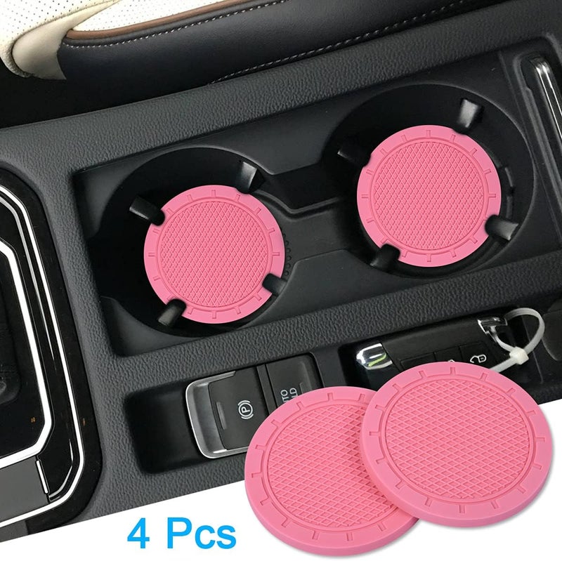 wisdompro Car Coasters, 4 Pack PVC Car Cup Holder Insert Coaster - Anti Slip Universal Vehicle Interior Accessories Cup Mats for Women - Image 3