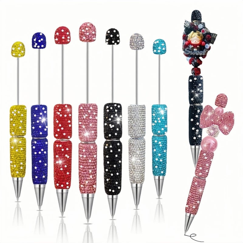 KUNHEHO 7Pcs Glitter Beadable Pens Full Rhinestone Fancy Pens for Beads Cute Journalling Pens for Women Fun Bling Ballpoint Pens Tween girls Gifts Trendy Stuff - Image 1