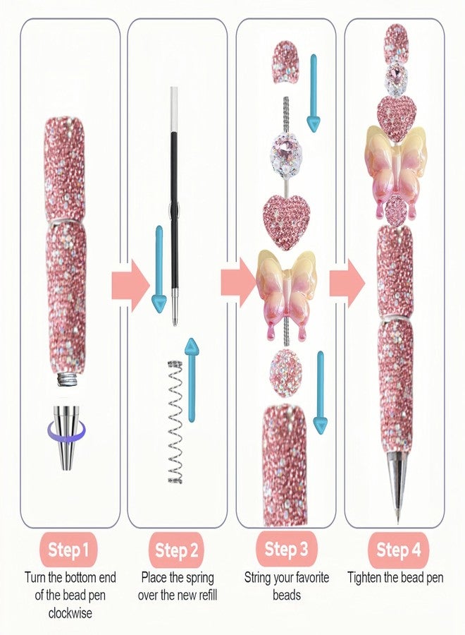 KUNHEHO 7Pcs Glitter Beadable Pens Full Rhinestone Fancy Pens for Beads Cute Journalling Pens for Women Fun Bling Ballpoint Pens Tween girls Gifts Trendy Stuff - Image 3
