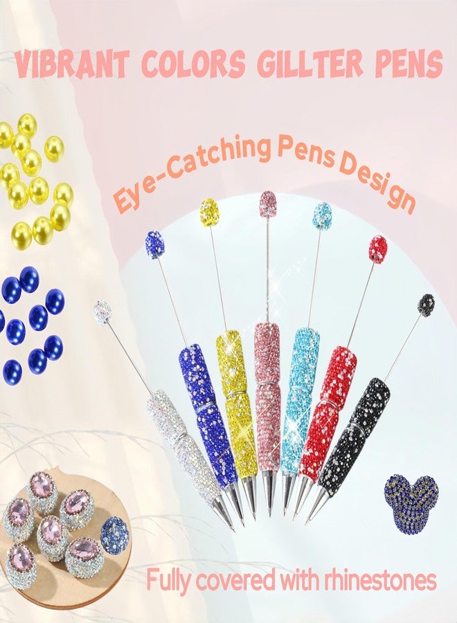 KUNHEHO 7Pcs Glitter Beadable Pens Full Rhinestone Fancy Pens for Beads Cute Journalling Pens for Women Fun Bling Ballpoint Pens Tween girls Gifts Trendy Stuff - Image 4