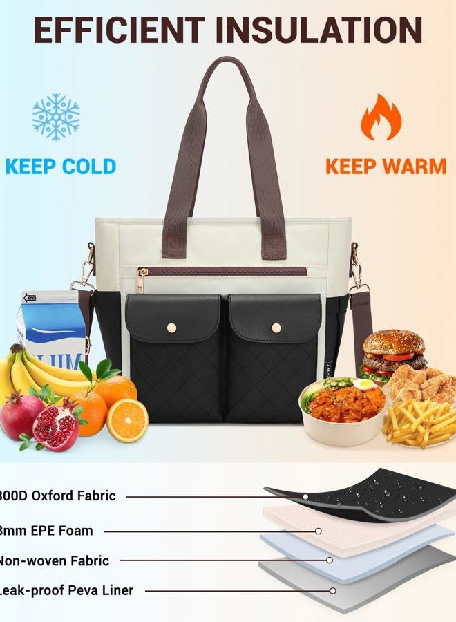 RalChyez Lunch Box for Women, Large Lunch Tote Leakproof Adult Lunch Bag Insulated Lunch Cooler Purse with Storage Pocket for Work Picnic Beach Trip Black/Brown - Image 5