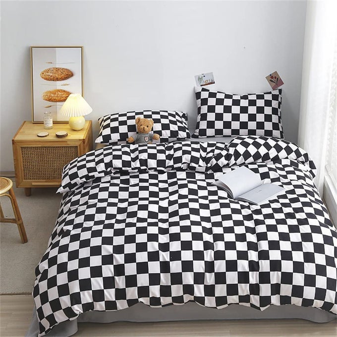 BLACK WHITE PLAID COMFORTER SETS FULL WOMEN MEN BLACK AND WHITE CHECKERBOARD GRID BEDDING COMFORTERS COTTON BOYS GIRLS MODERN BLACK CHECKERED GEOMETRIC QUILTS LUXURY ABSTRACT WHITE BEDDING