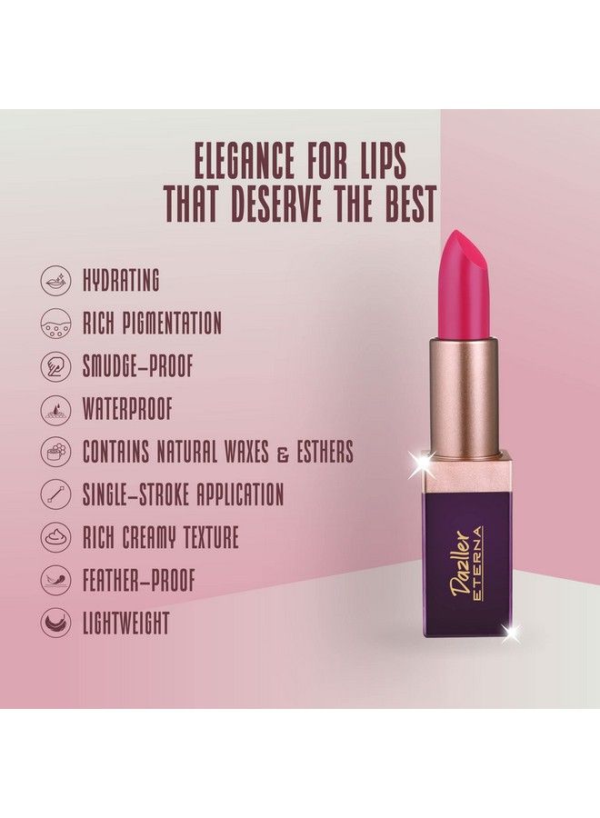 DAZLLER Eterna Lip Eleganz Lipstick 4G 1011 Purple Pink Creme Sheen Smudgeproof Lightweight Singlestroke Application Intense Pigmentation Enriched With Herbal Extracts Vegan Crueltyfree - Image 4