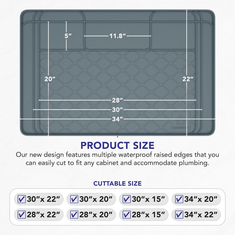 Homehold Premium Under Sink Mats for Kitchen Waterproof, 34" x 22" (Customizable to Smaller Sizes), Silicone Under Kitchen Sink Mat for Bathroom Cabinets, Holds up to 3.3 Gallons of Liquid â€“ Grey - Image 4