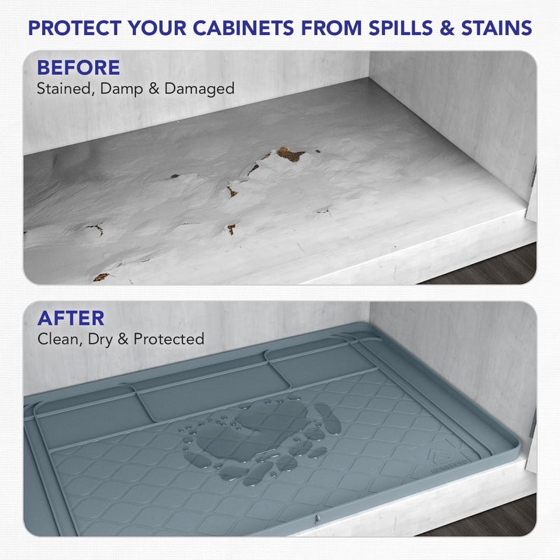 Homehold Premium Under Sink Mats for Kitchen Waterproof, 34" x 22" (Customizable to Smaller Sizes), Silicone Under Kitchen Sink Mat for Bathroom Cabinets, Holds up to 3.3 Gallons of Liquid â€“ Grey - Image 5