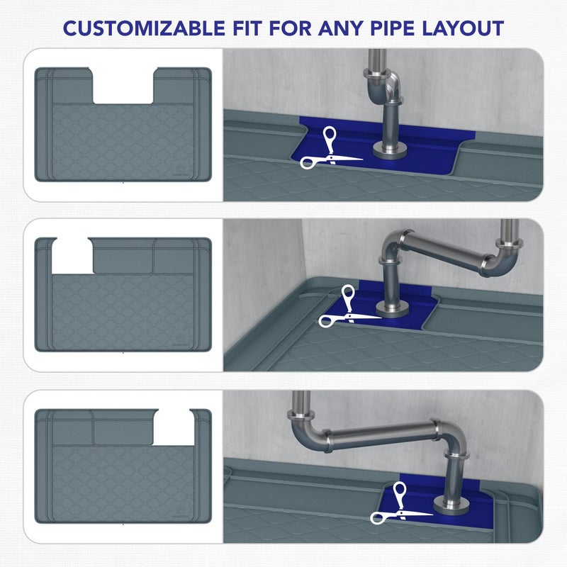 Homehold Premium Under Sink Mats for Kitchen Waterproof, 34" x 22" (Customizable to Smaller Sizes), Silicone Under Kitchen Sink Mat for Bathroom Cabinets, Holds up to 3.3 Gallons of Liquid â€“ Grey - Image 3