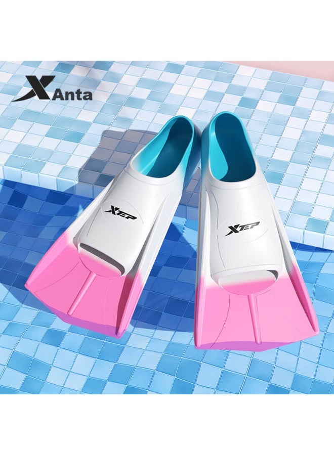 Xtep Swimming Fins, Professional Training, For Adults And Children, Comfortable And Durable, Swimming Fins, Diving, Freestyle, Breaststroke, Quick Learning Equipment, F210002, Pink-white Three-color, Xs - Image 1