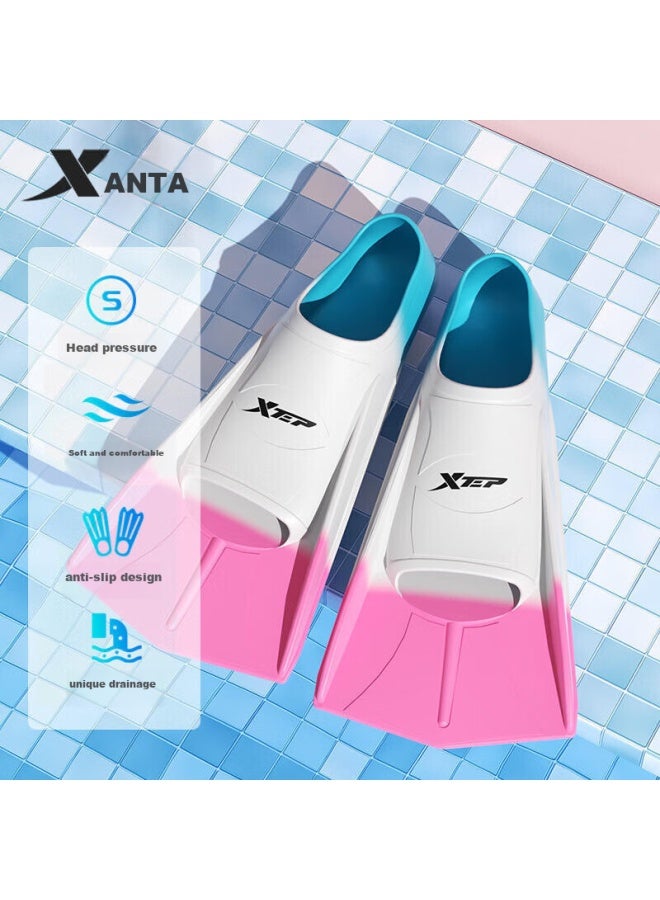 Xtep Swimming Fins, Professional Training, For Adults And Children, Comfortable And Durable, Swimming Fins, Diving, Freestyle, Breaststroke, Quick Learning Equipment, F210002, Pink-white Three-color, Xs - Image 2