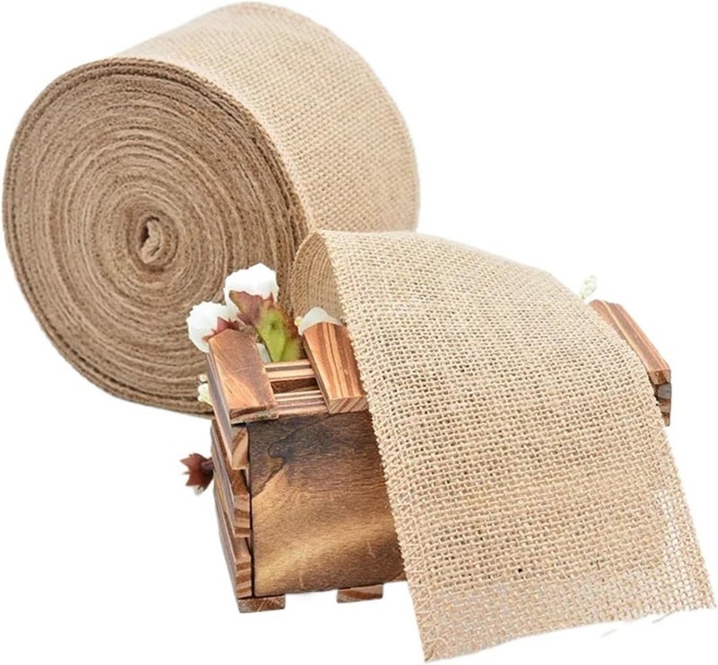 Hessian Fabric， 1-10 Meters/Roll Natural Jute DIY Crafts Package Burlap Lace Hessian Hemp Ribbon Vintage Rustic Wedding Party Decor(120mm Width*2 Meter) - Image 2