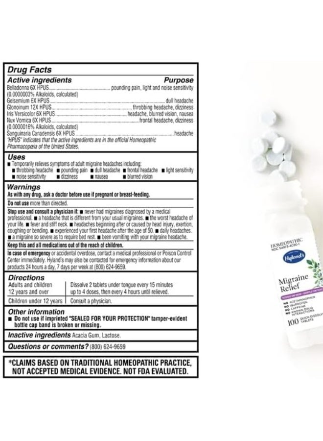 Hyland's Naturals Migraine Headache Natural Pain Relief Tablets - Image 3