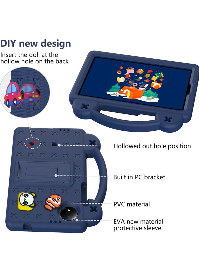 VKL Kids Case for Xiaomi Redmi Pad SE 4G 8.7 inch 2024, EVA Silicone Shockproof Handle Kids Friendly Cover with Foldable Stand and Detachable Cartoon Doll for Redmi Pad SE 8,7 inch 2024 - Navy Blue - Image 5