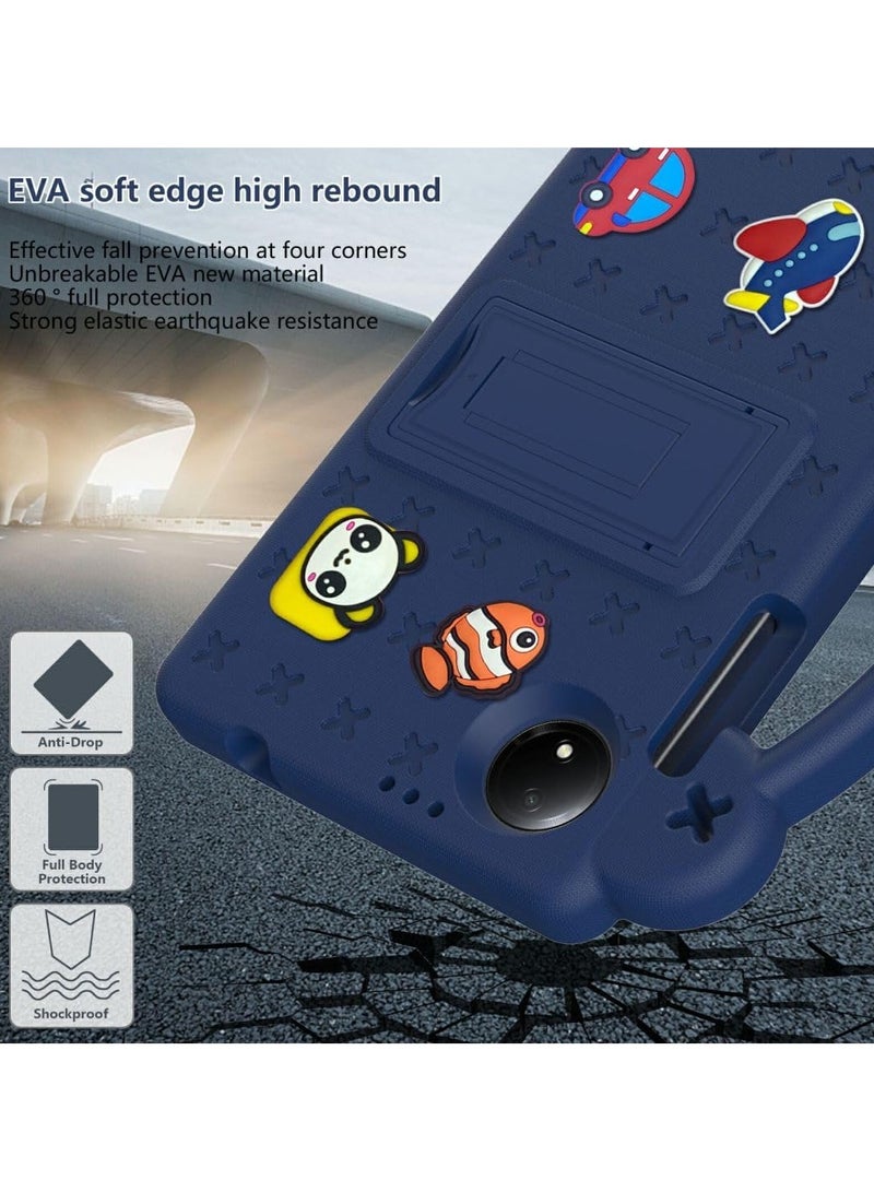 VKL Kids Case for Xiaomi Redmi Pad SE 4G 8.7 inch 2024, EVA Silicone Shockproof Handle Kids Friendly Cover with Foldable Stand and Detachable Cartoon Doll for Redmi Pad SE 8,7 inch 2024 - Navy Blue - Image 2