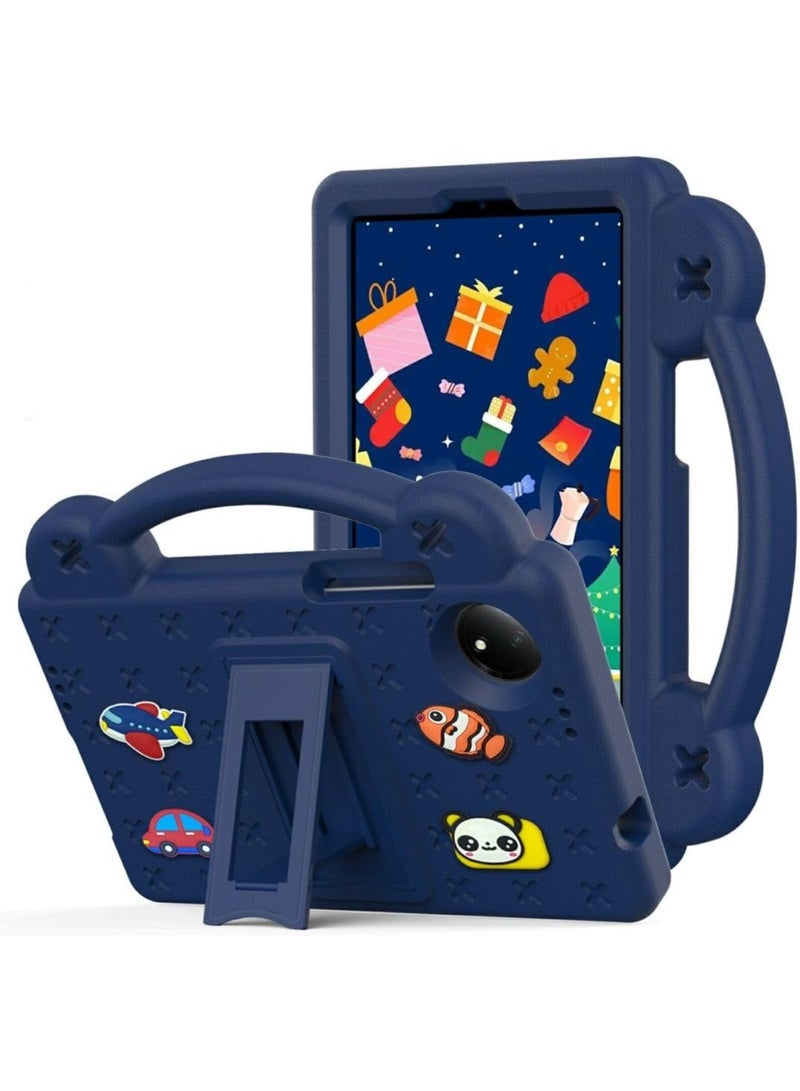 VKL Kids Case for Xiaomi Redmi Pad SE 4G 8.7 inch 2024, EVA Silicone Shockproof Handle Kids Friendly Cover with Foldable Stand and Detachable Cartoon Doll for Redmi Pad SE 8,7 inch 2024 - Navy Blue - Image 1