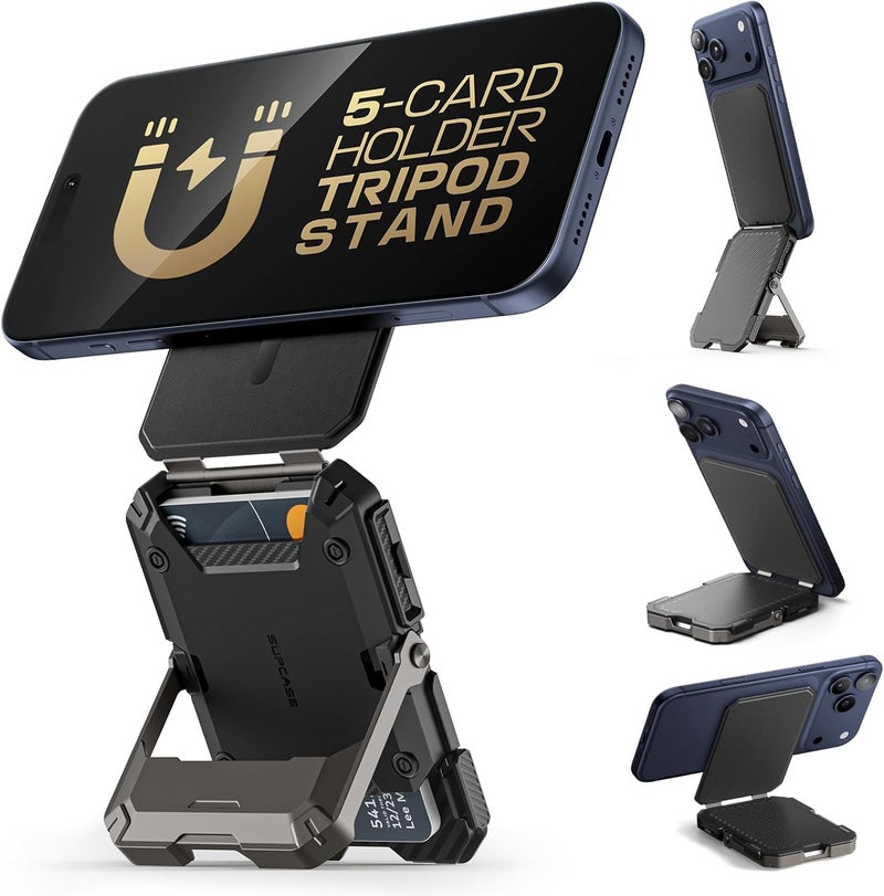 SupCase for MagSafe Wallet with Stand, Magnetic Wallet for Men, [Hold 5 Cards] [Adjustable Stand] [RFID Blocking] Phone Credit Card Holder Tripod for iPhone 17/16/15/14/13/12 Series, Black - Image 1