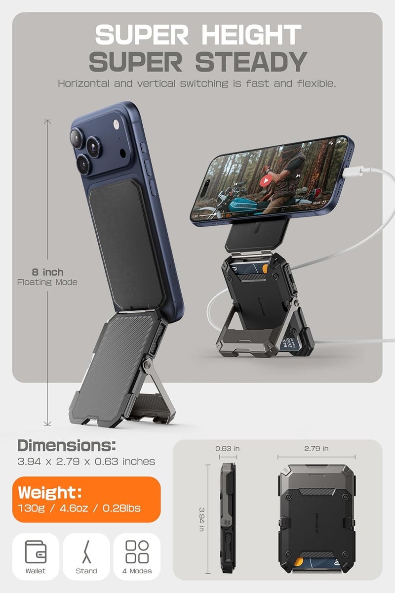 SupCase for MagSafe Wallet with Stand, Magnetic Wallet for Men, [Hold 5 Cards] [Adjustable Stand] [RFID Blocking] Phone Credit Card Holder Tripod for iPhone 17/16/15/14/13/12 Series, Black - Image 5