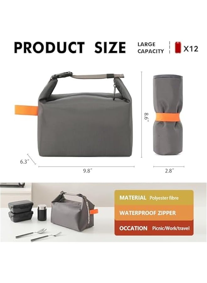 بيوينتي شنطة غداء للبالغين من النساء والرجال نالاكال قابلة لاعادة الاستخدام بسعة كبيرة حاويات طعام مبردة صغيرة مانعة للتسرب صندوق للعمل والسفر والاماكن الخارجية والنزهات المدرسية مقاس واحد رمادي البوليستر - Image 2