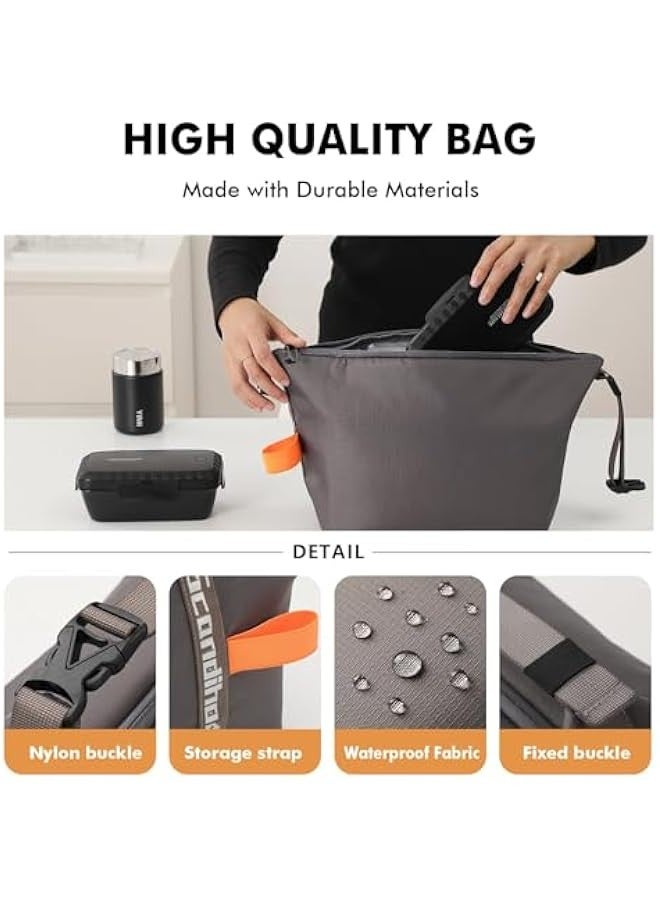 بيوينتي شنطة غداء للبالغين من النساء والرجال نالاكال قابلة لاعادة الاستخدام بسعة كبيرة حاويات طعام مبردة صغيرة مانعة للتسرب صندوق للعمل والسفر والاماكن الخارجية والنزهات المدرسية مقاس واحد رمادي البوليستر - Image 3