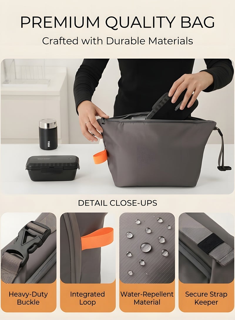 بيوينتي شنطة غداء للبالغين من النساء والرجال نالاكال قابلة لاعادة الاستخدام بسعة كبيرة حاويات طعام مبردة صغيرة مانعة للتسرب صندوق للعمل والسفر والاماكن الخارجية والنزهات المدرسية مقاس واحد رمادي البوليستر - Image 3