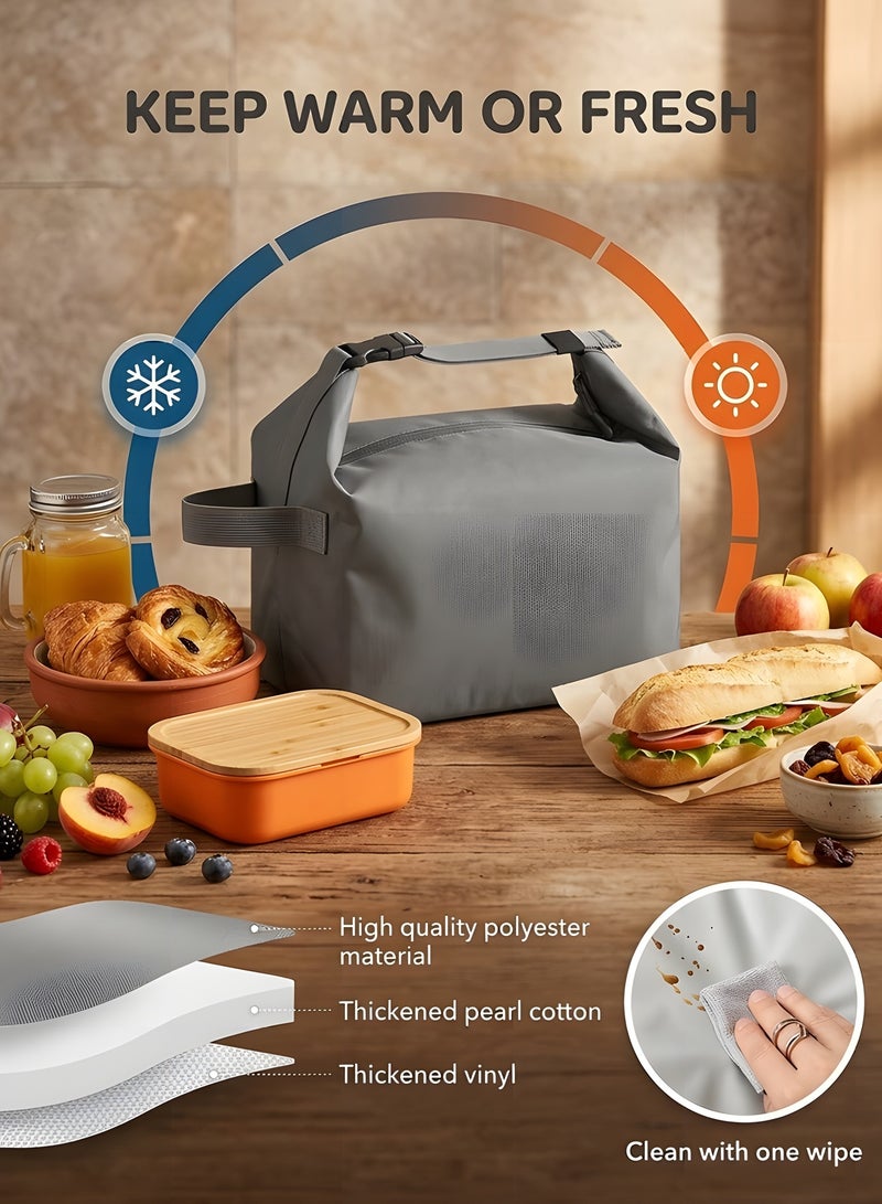 بيوينتي شنطة غداء للبالغين من النساء والرجال نالاكال قابلة لاعادة الاستخدام بسعة كبيرة حاويات طعام مبردة صغيرة مانعة للتسرب صندوق للعمل والسفر والاماكن الخارجية والنزهات المدرسية مقاس واحد رمادي البوليستر - Image 4