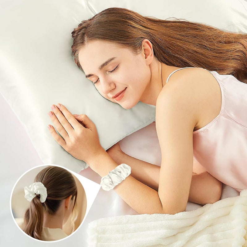 BEDELITE Satin Cushion Cover, Set of 2, 80 x 80 cm, Ivory White | Silk Pillowcase Alternative, Soft for Summer, 2 Hair Bobbles Included, for Hair and Skin - Image 5