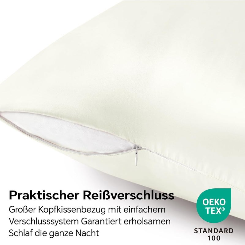 BEDELITE Satin Cushion Cover, Set of 2, 80 x 80 cm, Ivory White | Silk Pillowcase Alternative, Soft for Summer, 2 Hair Bobbles Included, for Hair and Skin - Image 2