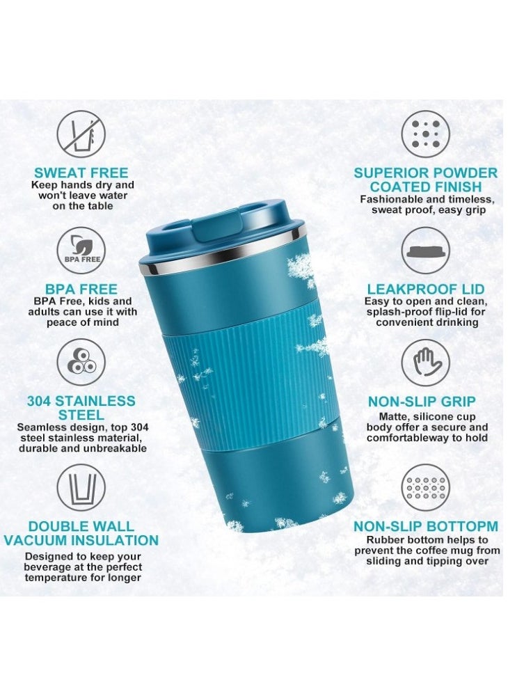 Generic - Original 510 ml Thermos Mug, Thermal Bottle, Vacuum Insulated Tea Coffee Thermos 304 Stainless Steel Travel Mug for Hot and Cold Drinks, Perfect for Kids and Babies. Leakproof Design, Great Gift for Outdoor, Office, Home, Sports Coffee Mug Nescafe Cappuccino Tea - Car Seat Mug - Coffee Mug - Double Wall Stainless Steel Insulated with Flip Lid to Keep Drinks Hot and Cold - Stainless Steel Vacuum Insulated Double Wall Thermal Cup for Tea Coffee Travel with Flip Lid for Hot and Cold Drinks for 6 Hours - Thermal Flask with Silicone Heat Insulation to Protect Hands from Burns - Image 1