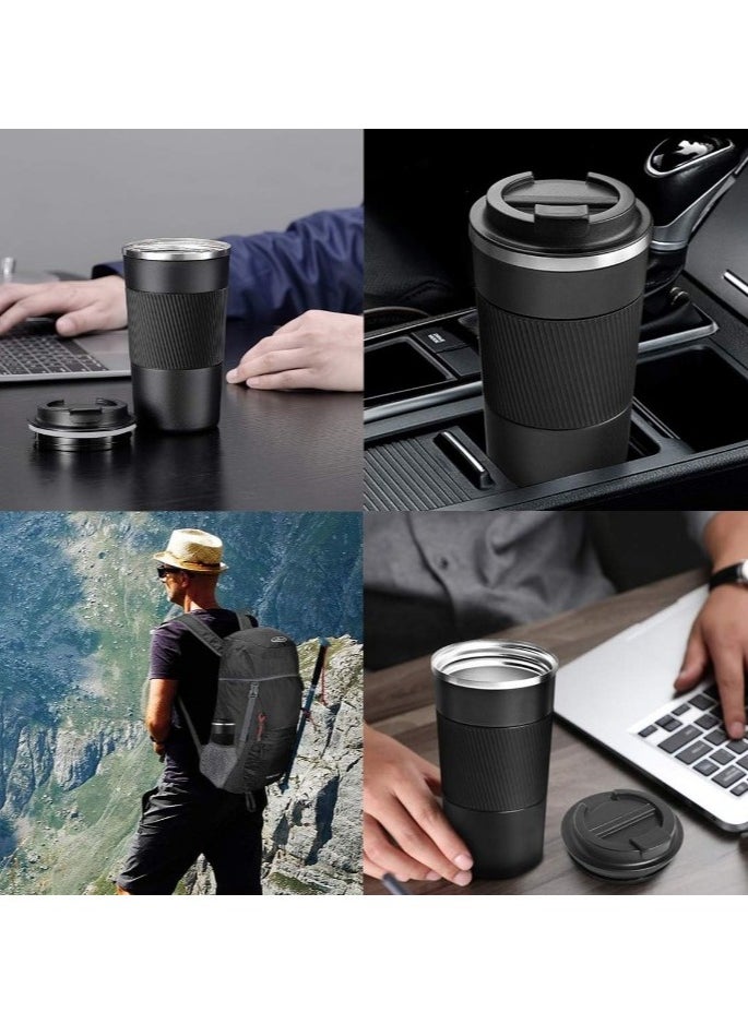 Generic - Original 510 ml Thermos Mug, Thermal Bottle, Vacuum Insulated Tea Coffee Thermos 304 Stainless Steel Travel Mug for Hot and Cold Drinks, Perfect for Kids and Babies. Leakproof Design, Great Gift for Outdoor, Office, Home, Sports Coffee Mug Nescafe Cappuccino Tea - Car Seat Mug - Coffee Mug - Double Wall Stainless Steel Insulated with Flip Lid to Keep Drinks Hot and Cold - Stainless Steel Vacuum Insulated Double Wall Thermal Cup for Tea Coffee Travel with Flip Lid for Hot and Cold Drinks for 6 Hours - Thermal Flask with Silicone Heat Insulation to Protect Hands from Burns - Image 1